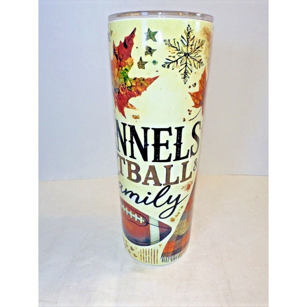 Fall Rustic Flannels Football 20oz Skinny Tumbler Travel Cup Insulated NWOT - Picture 2 of 10